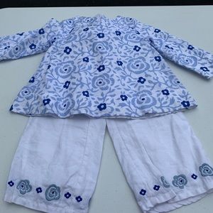 Janie & Jack, blue floral top & white linen pants